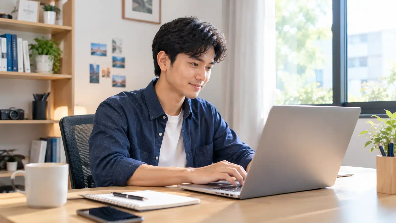 Fresh graduate sedang menulis email lamaran kerja di laptop